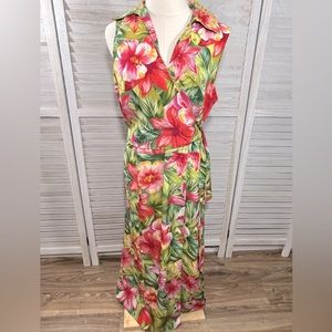 SAG HARBOR Maxi Shirt Dress Tropical Print w Wrap Front-12